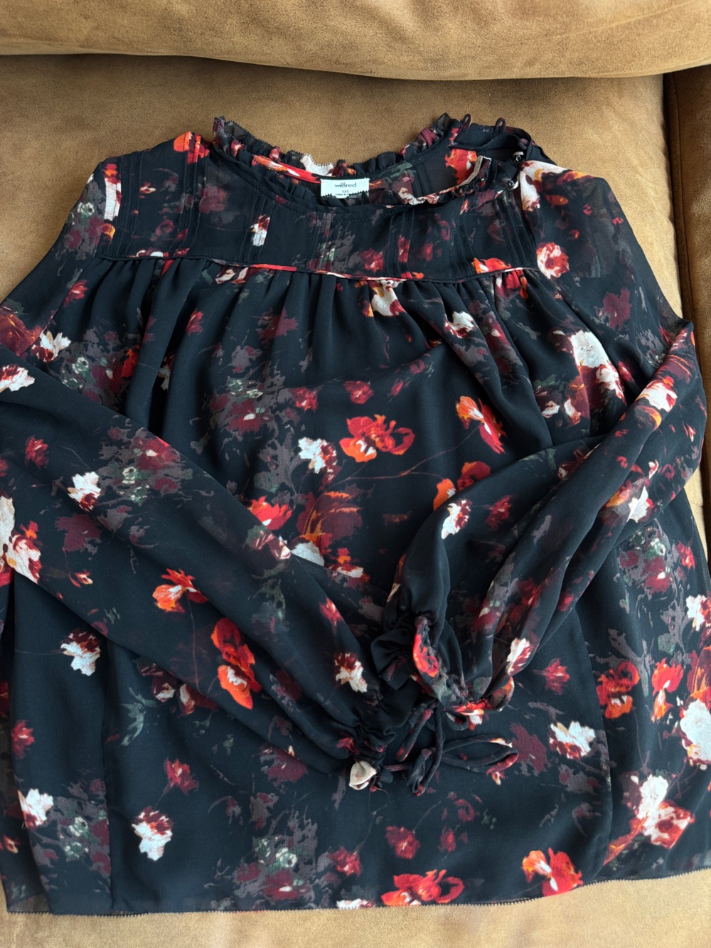 Wilfred Black Floral Print Blouse with Red and Cream Accents XXS